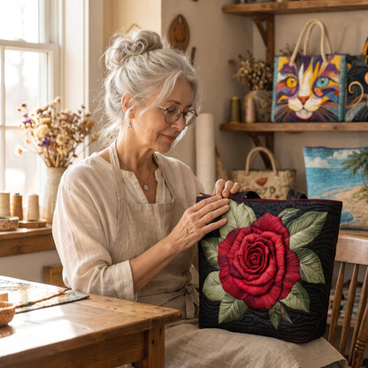 Elegant Rose Quilted Tote Bag