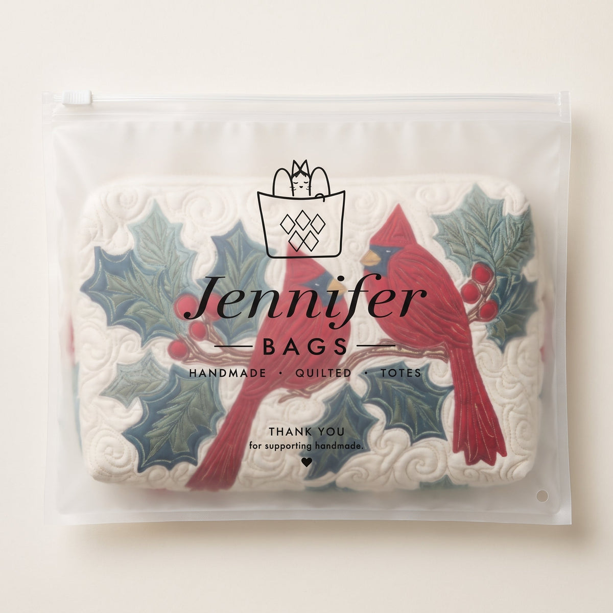 Red Feather Quilted Makeup Bag