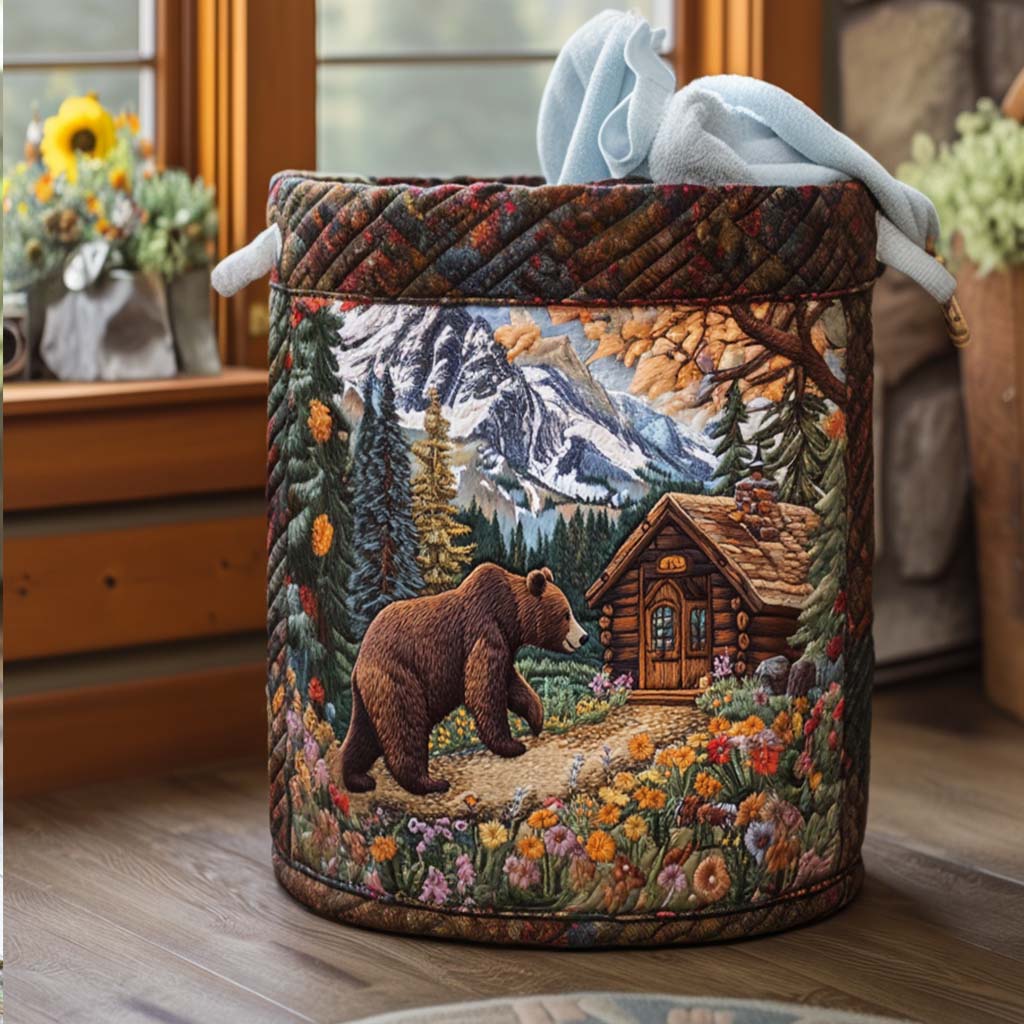 Bear's Cabin Quilted Laundry Basket