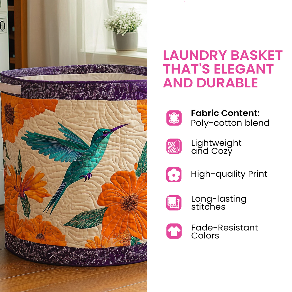 Blue Lupin Quilted Laundry Basket