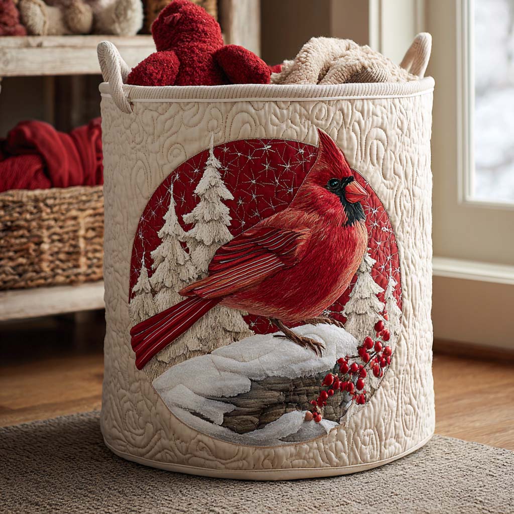 Cardinal Red Quilted Laundry Basket