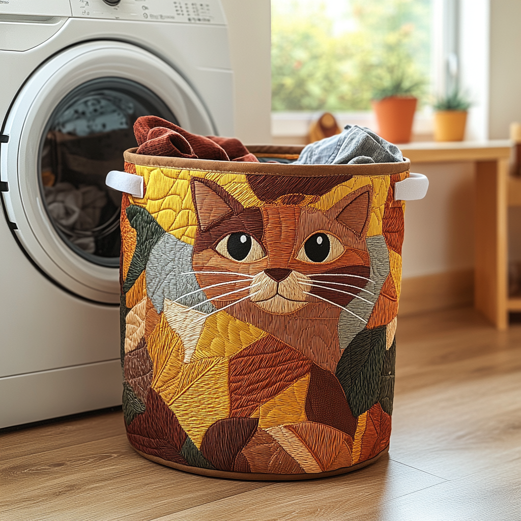 Cat Cocoon Quilted Laundry Basket