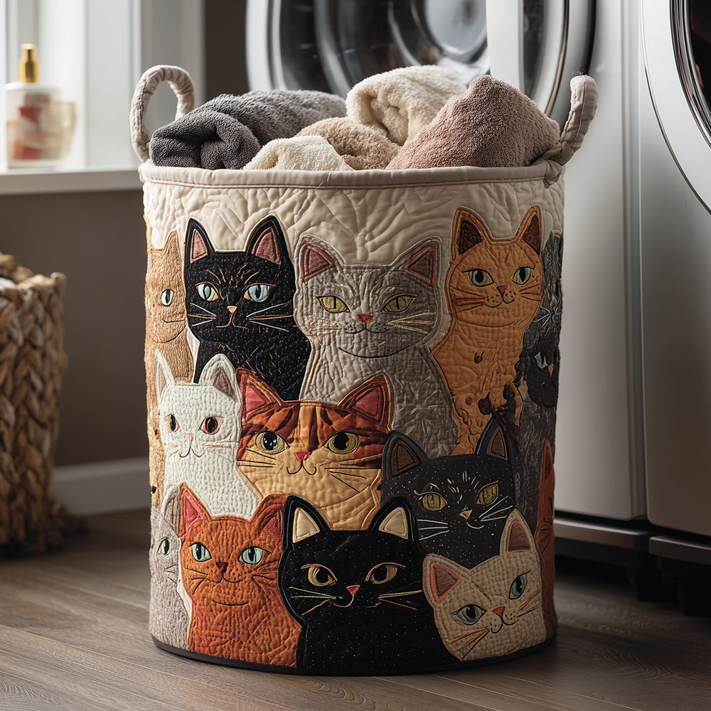 Cozy Purr Quilted Laundry Basket