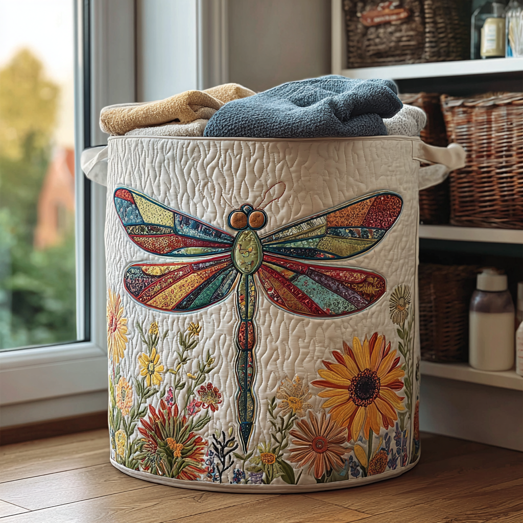 Dragonfly Pattern Quilted Laundry Basket