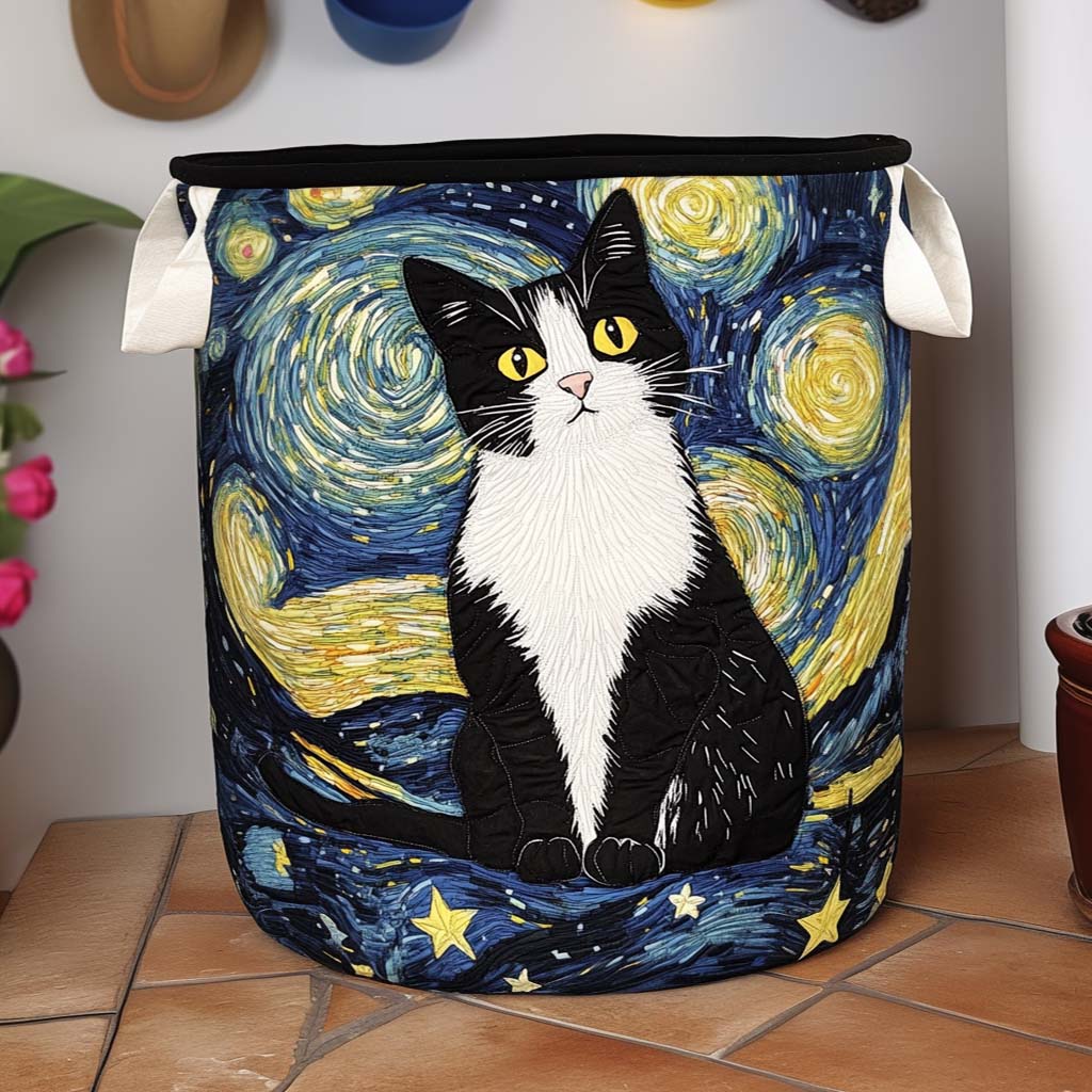 Elegant Feline Quilted Laundry Basket