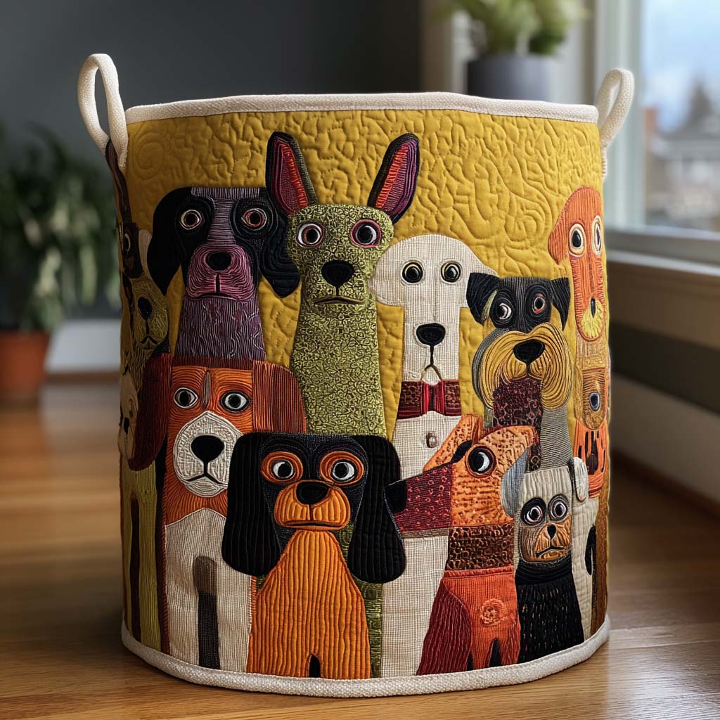 Fantasy Dogs Quilted Laundry Basket