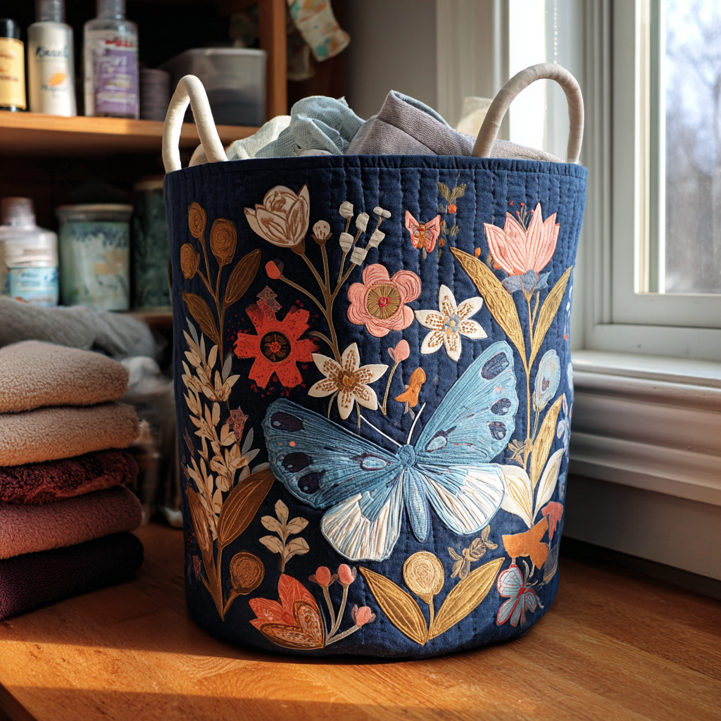 Floral Flight Quilted Laundry Basket