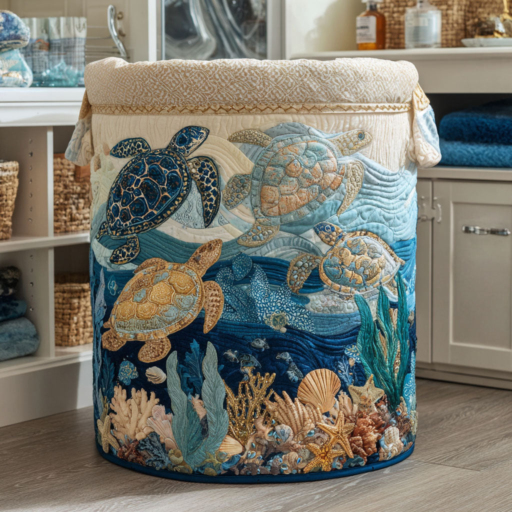Glossy Shells Quilted Laundry Basket