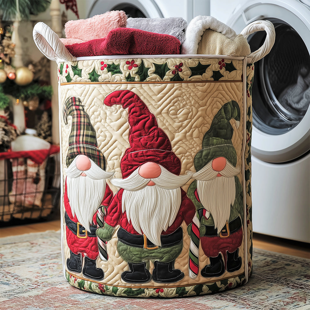 Gnome in the Snow Quilted Laundry Basket