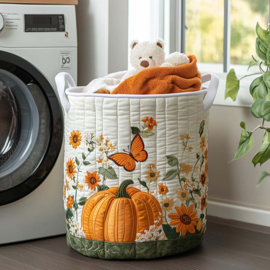 Morning Pumpkin Quilted Laundry Basket