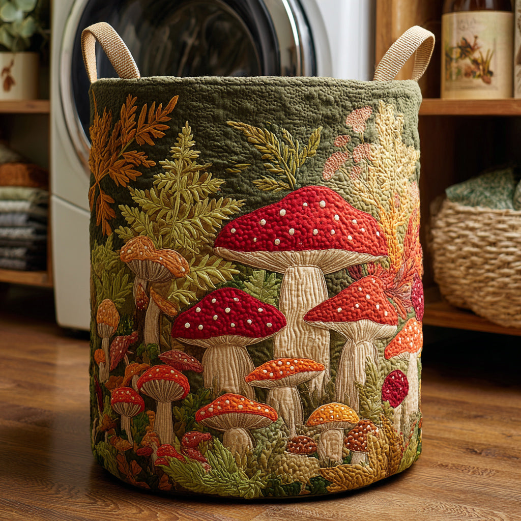 Mushroom Forest Quilted Laundry Basket