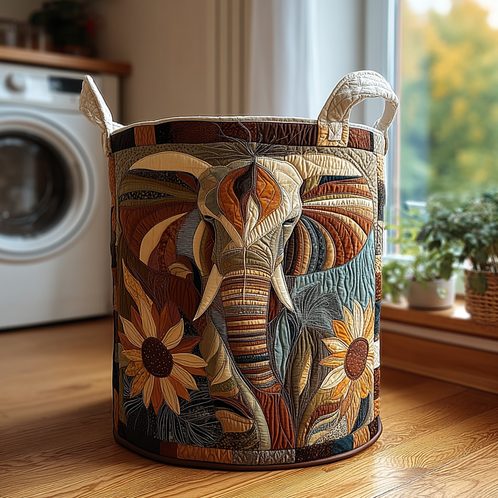 Mystical Elephant Quilted Laundry Basket