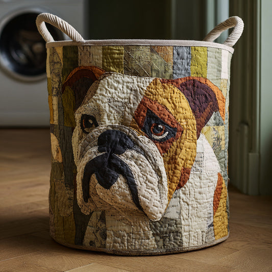 Rustic Bulldog Quilted Laundry Basket