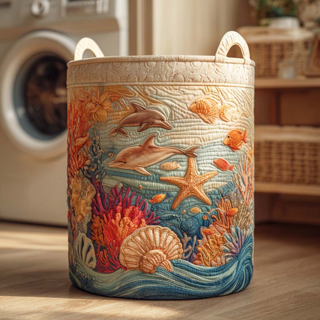 Sea Breeze Quilted Laundry Basket