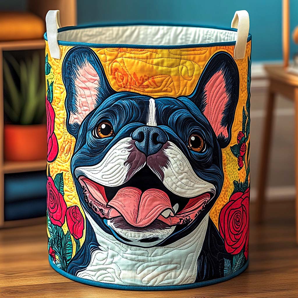 Smiling French Bulldog Quilted Laundry Basket