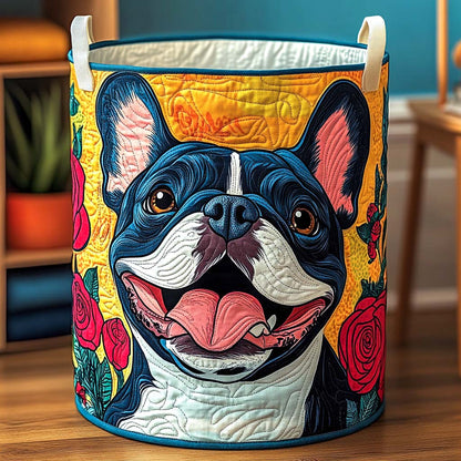 Smiling French Bulldog Quilted Laundry Basket