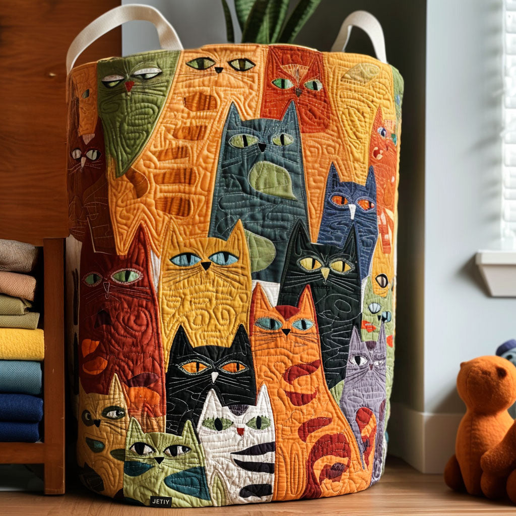 The Purring Band Quilted Laundry Basket