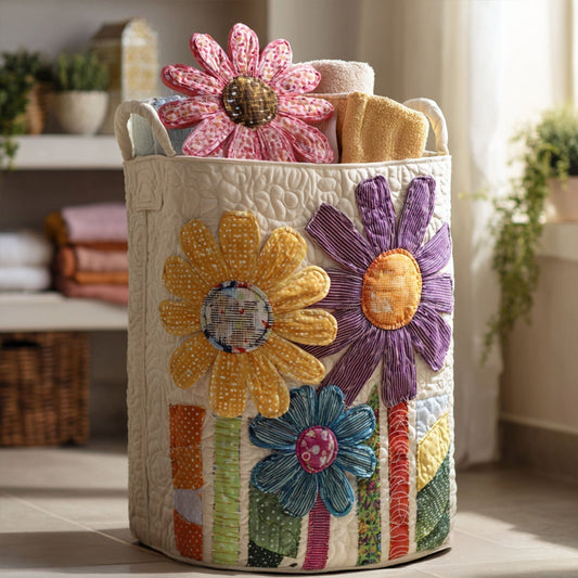 Vintage Flowers Quilted Laundry Basket