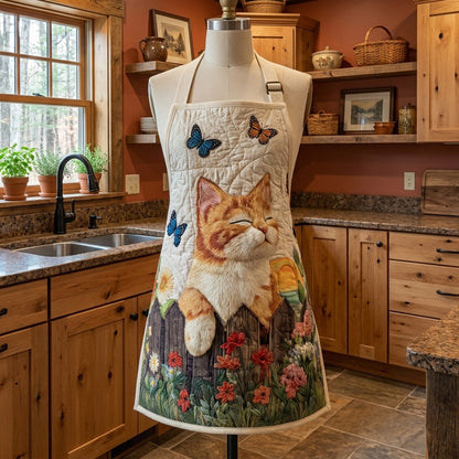 Gewatteerd keukenschort Zonnige Poezentuin