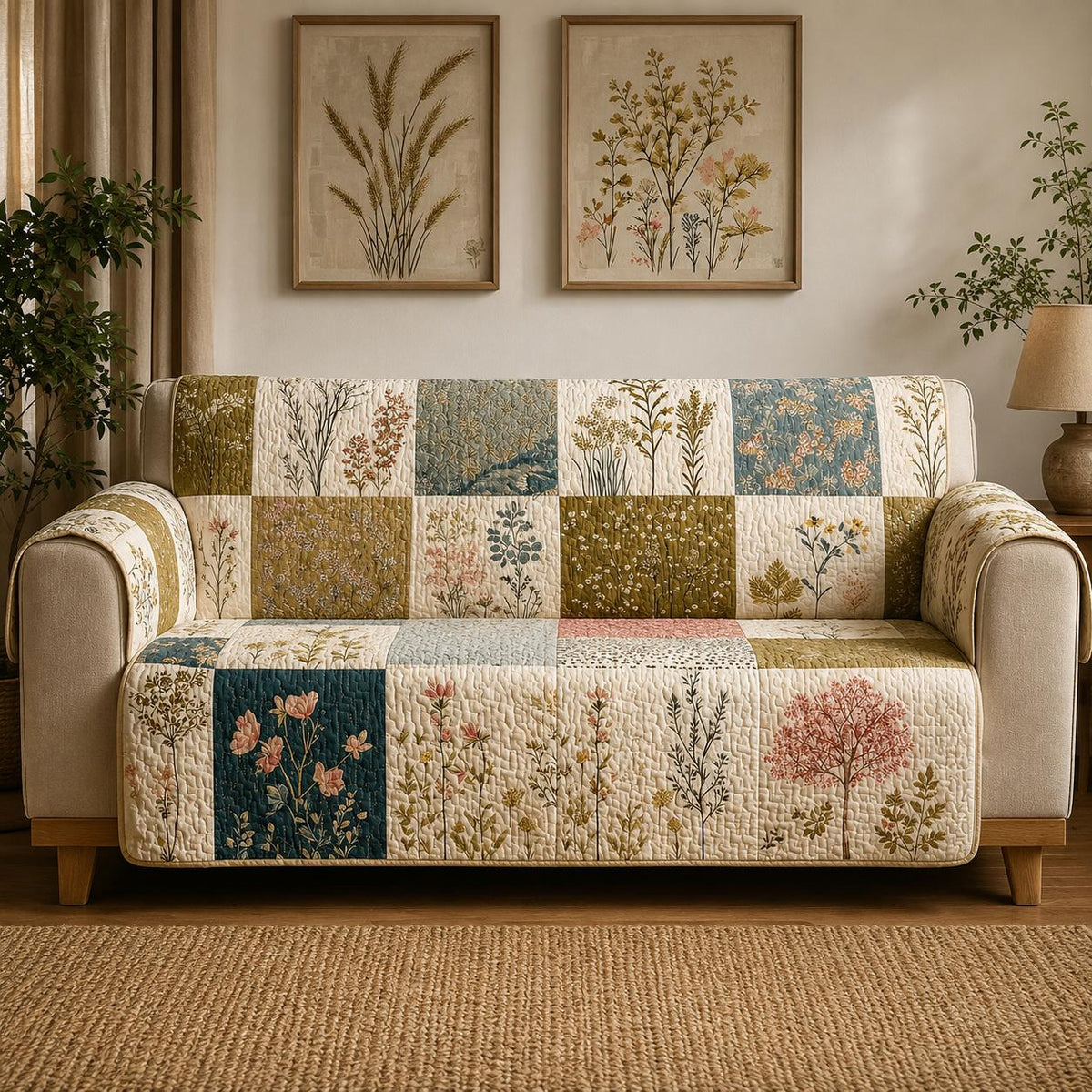 Botanische Wilde Bloemen Gequilt Sofa LD19