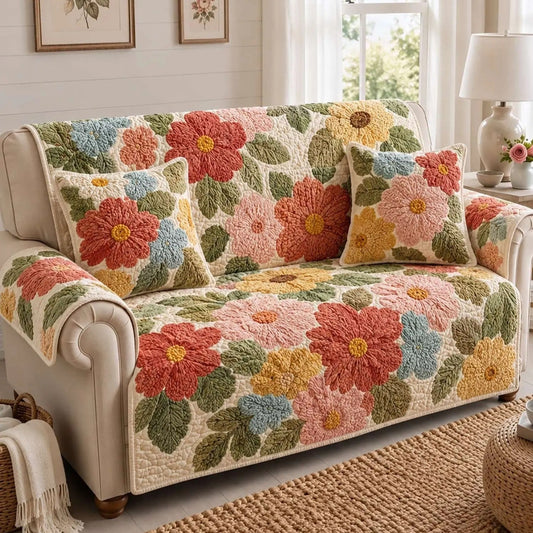 Gezellige Cottagecore Bloemen Gequilt Sofa LD40