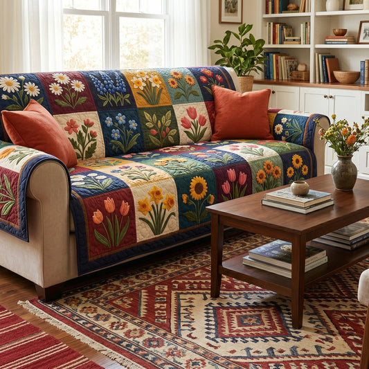 Botanische Bloemen Patchwork Gequilt Sofa LD57