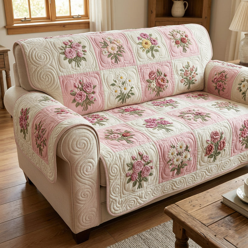 Roze Rozenpatroon Gequilt Sofa LD64