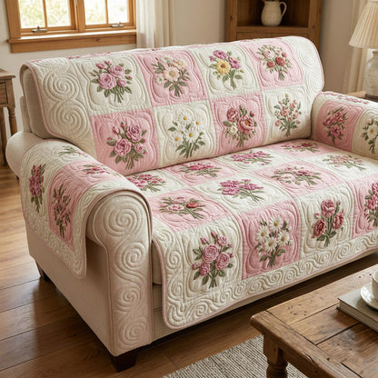 Roze Rozenpatroon Gequilt Sofa LD64