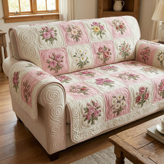 Roze Rozenpatroon Gequilt Sofa LD64