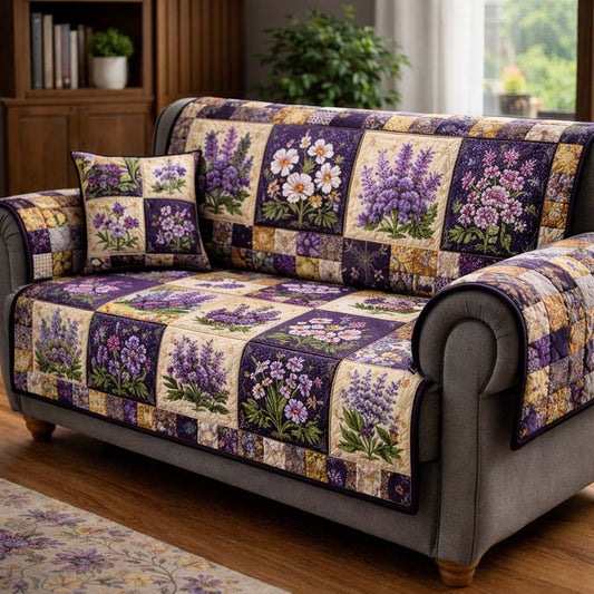 Lavendel Bloem Patchwork Gequilt Sofa Cover LD101
