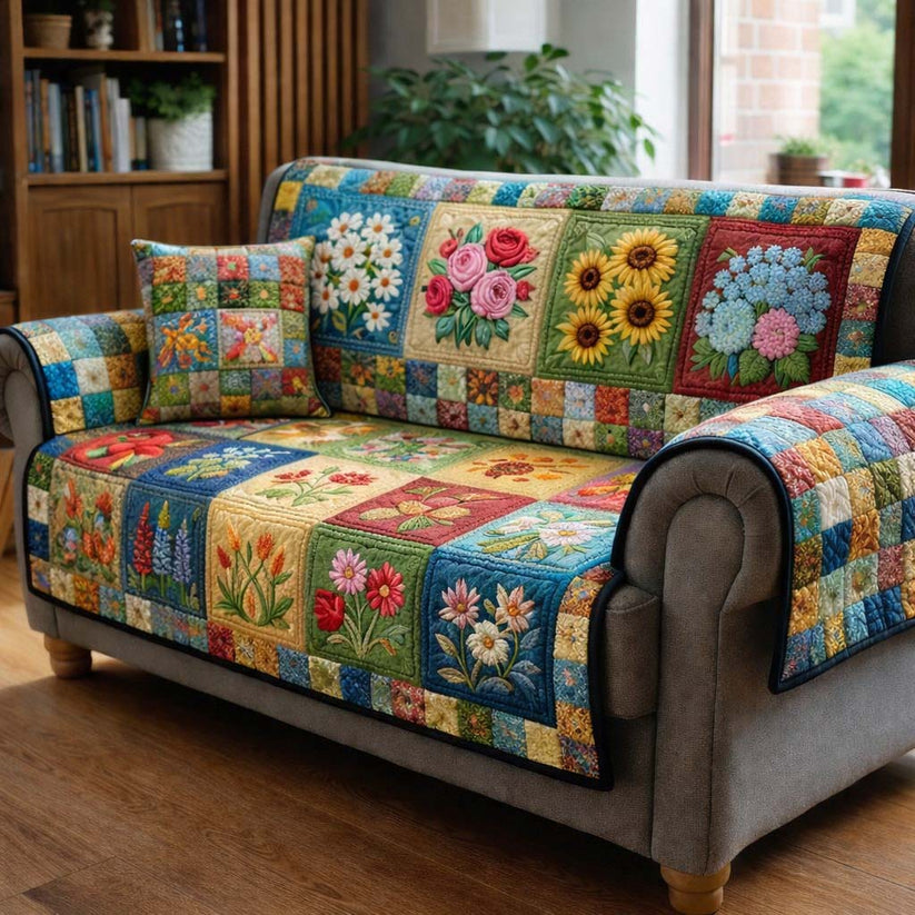 Kleurrijke Bloesem Patchwork Gequilt Stoelhoes LD103