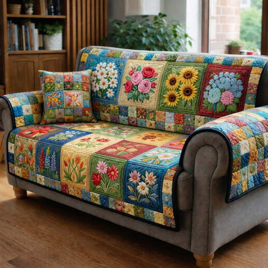 Kleurrijke Bloesem Patchwork Gequilt Stoelhoes LD103