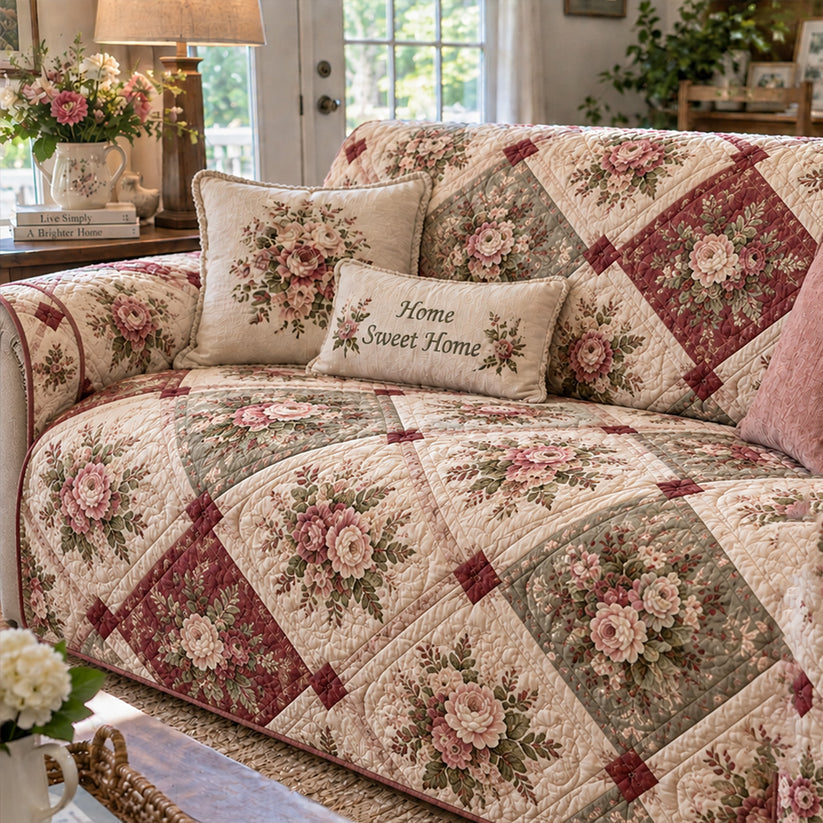 Vintage Rozen Patchwork Gequilt Sofa Dekbedovertrek LD106