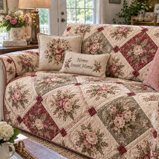 Vintage Rozen Patchwork Gequilt Sofa Dekbedovertrek LD106