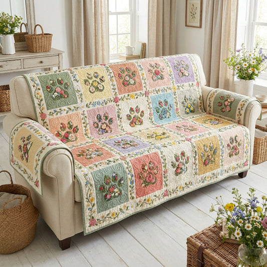 Pastel Bloemen Patchwork Gequilt Sofa Cover LD119