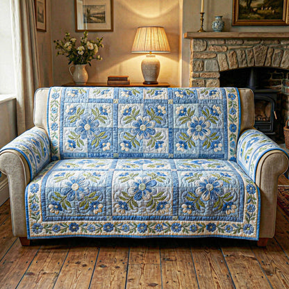 Vintage Blauwe Bloemen Gequilt Zitbank LD126