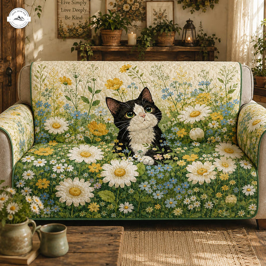Schattige Tuxedo Kat Bloem Quilted Zitbank LV22