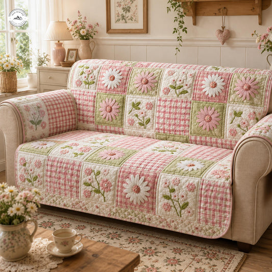 Roze Gingham Patchwork Gequilt Sofahoes LV46