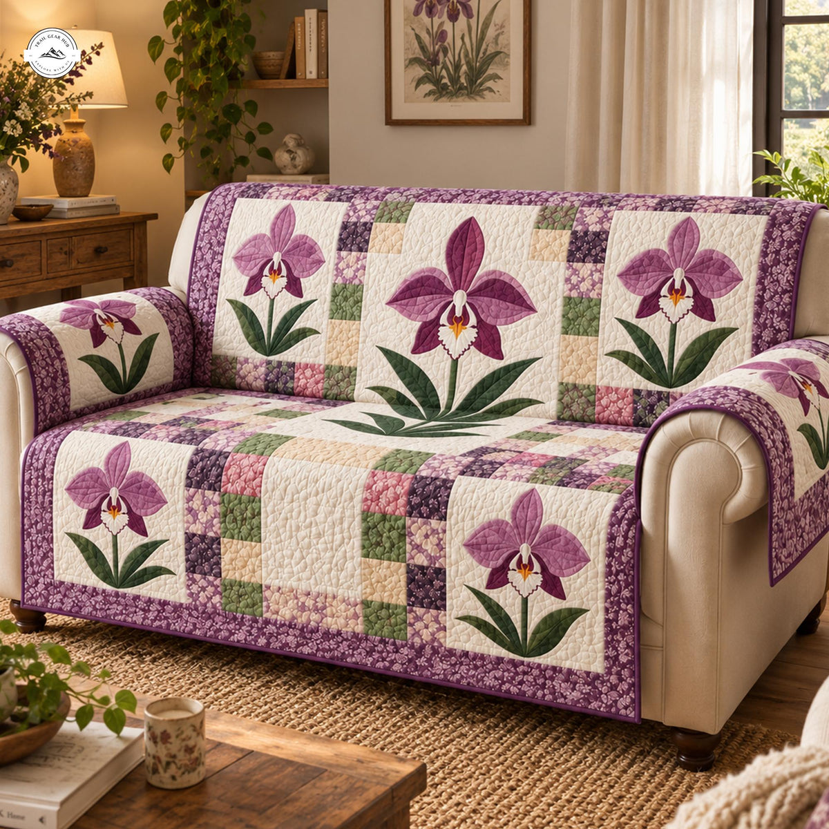 Paarse Orchidee Patchwork Gequilt Sofa Cover LV102