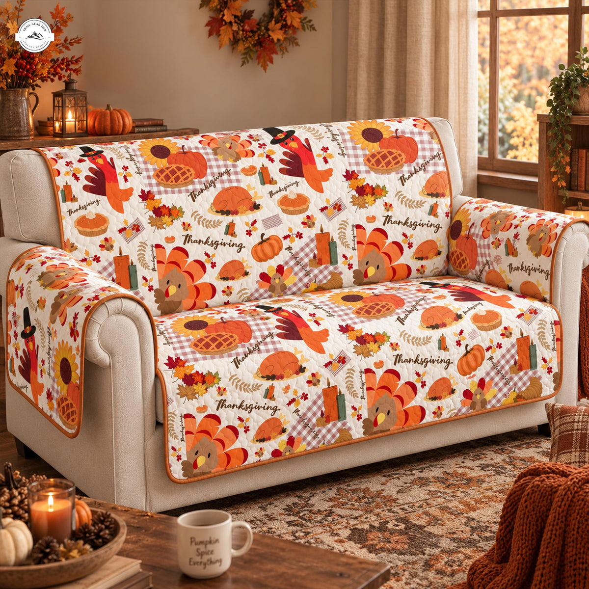 Thanksgiving Kalkoen & Pompoen Gequilt Sofa LV117