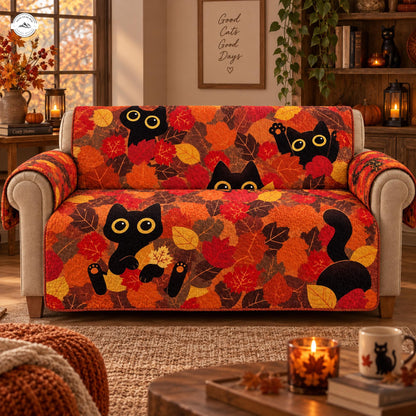Zwarte Kat Herfstbladeren Gequilt Stoelbank LV119