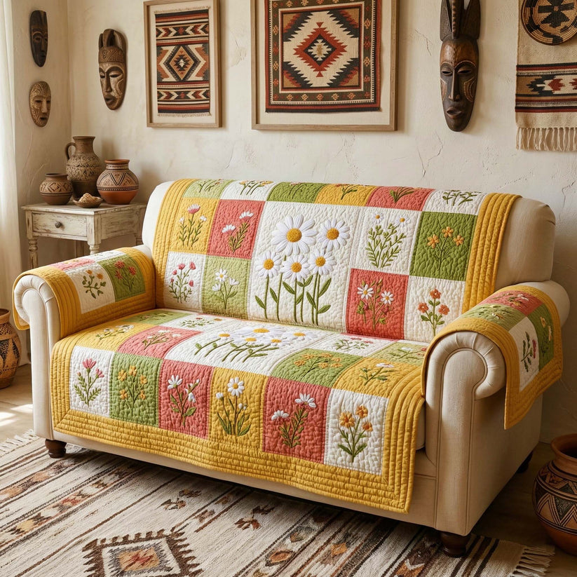 Daisy Flower Pattern Gequilt Sofa Cover QV25