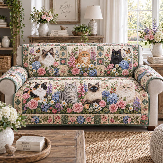 Floral Feline Gathering Gequilt Sofa QV71