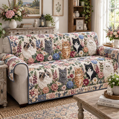 Blooming Whiskers Gequilt Sofa Cover QV72