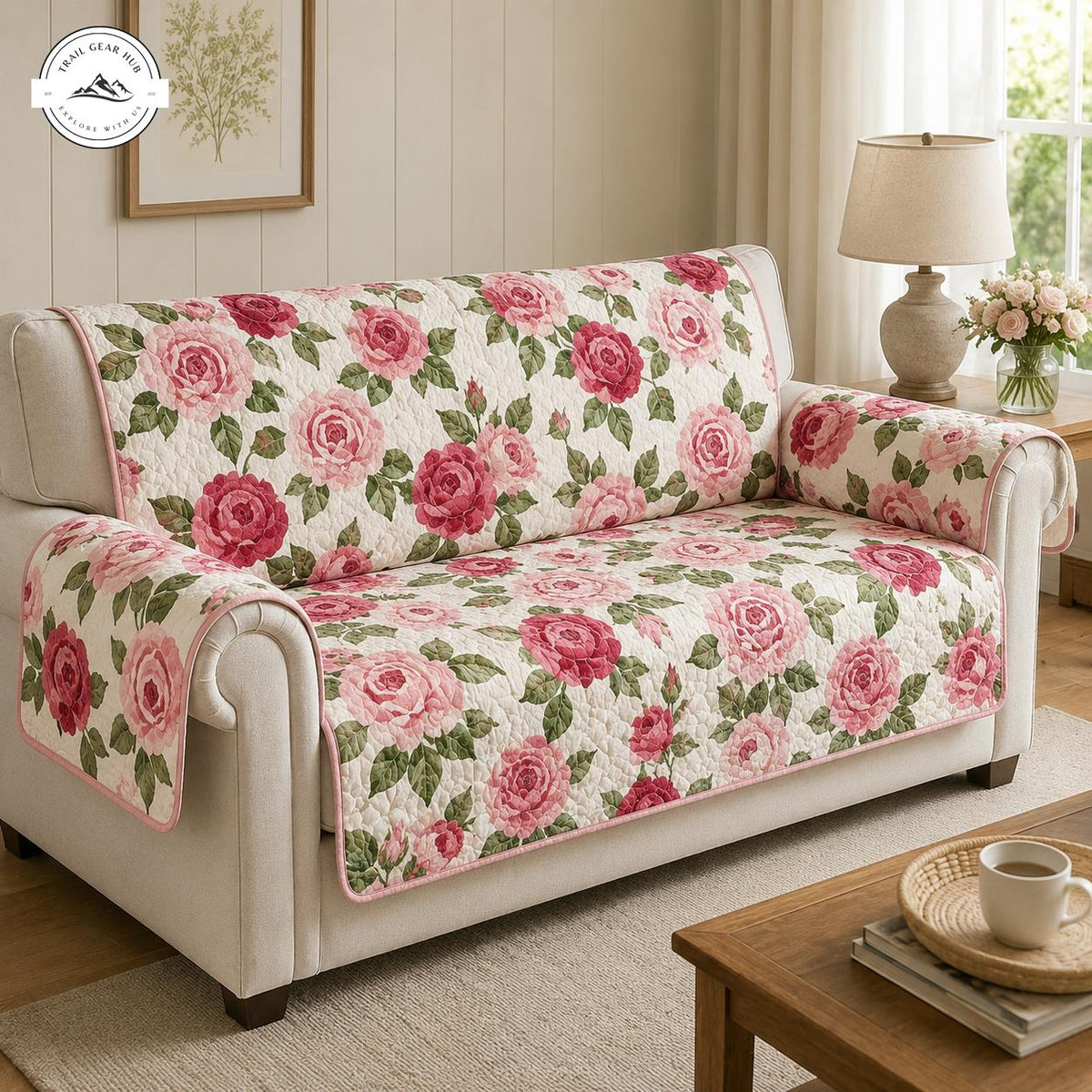 Vintage Roze Rozen Bloem Quilted Zitbank TG41
