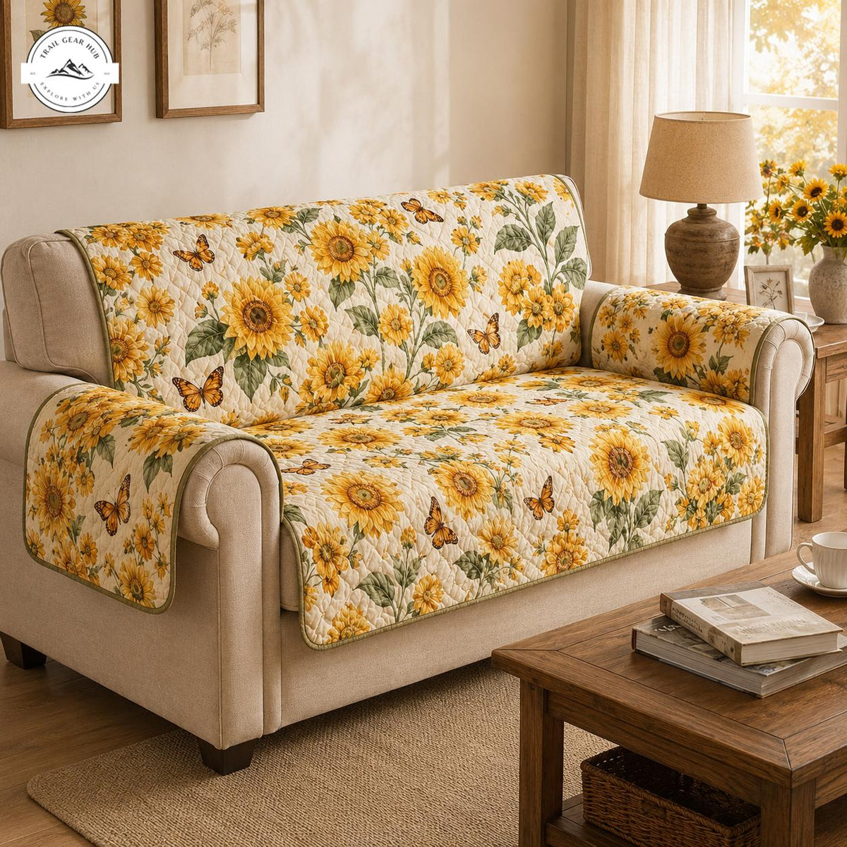 Zonnebloem & Vlinder Bloem Quilted Zitbank TG67