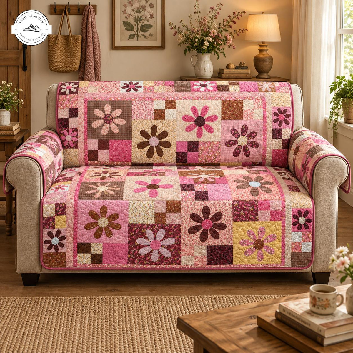 Vintage Roze Margriet Gequilt Sofa TG104