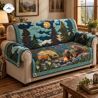 Rustieke Beer & Camping Scène Gequilt Sofa TG105