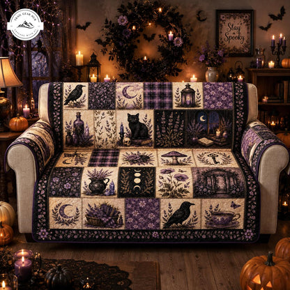Donker Bloemig Paars & Zwarte Kat Gequilt Sofa TN06