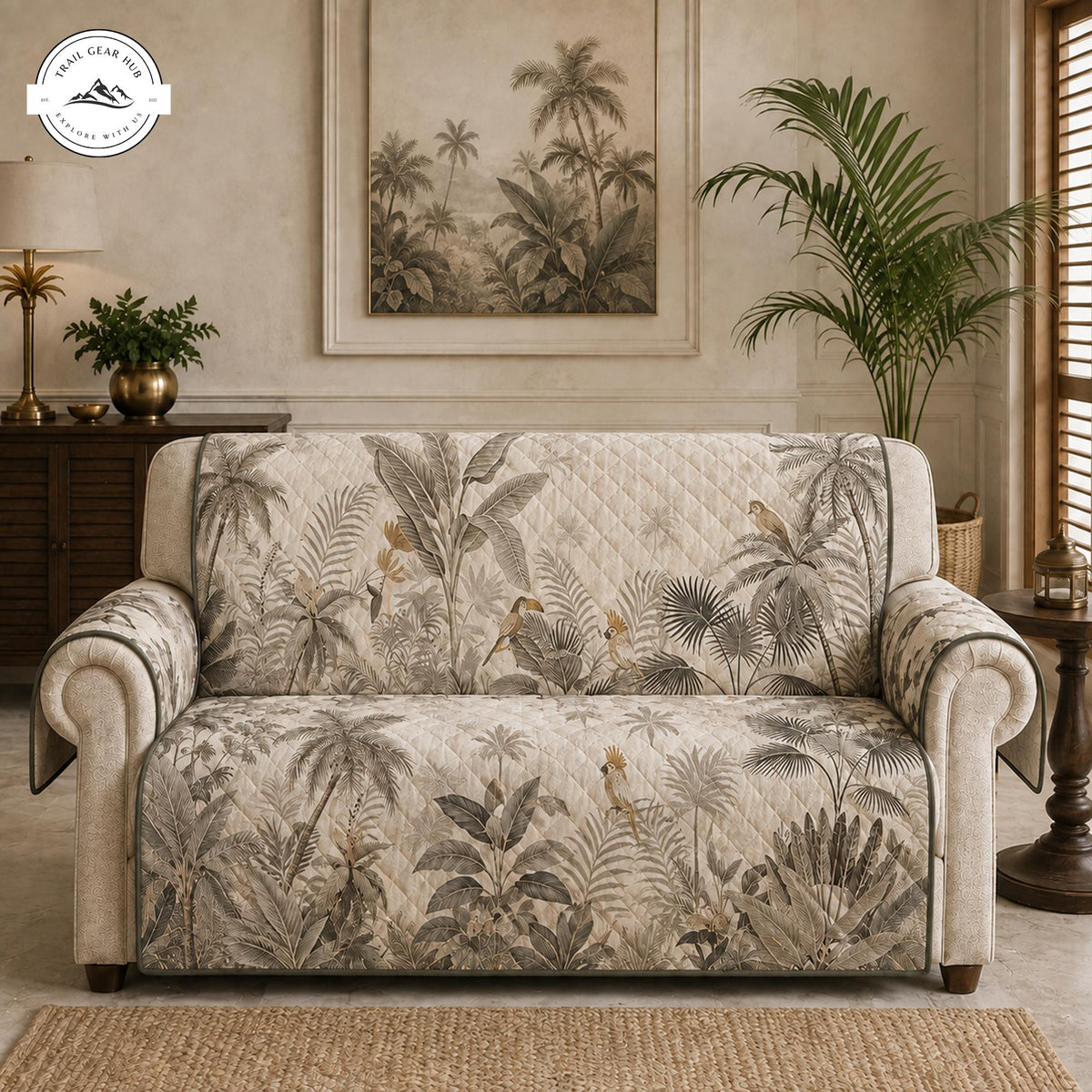 Vintage Tropisch Botanisch Gequilt Sofa TP38